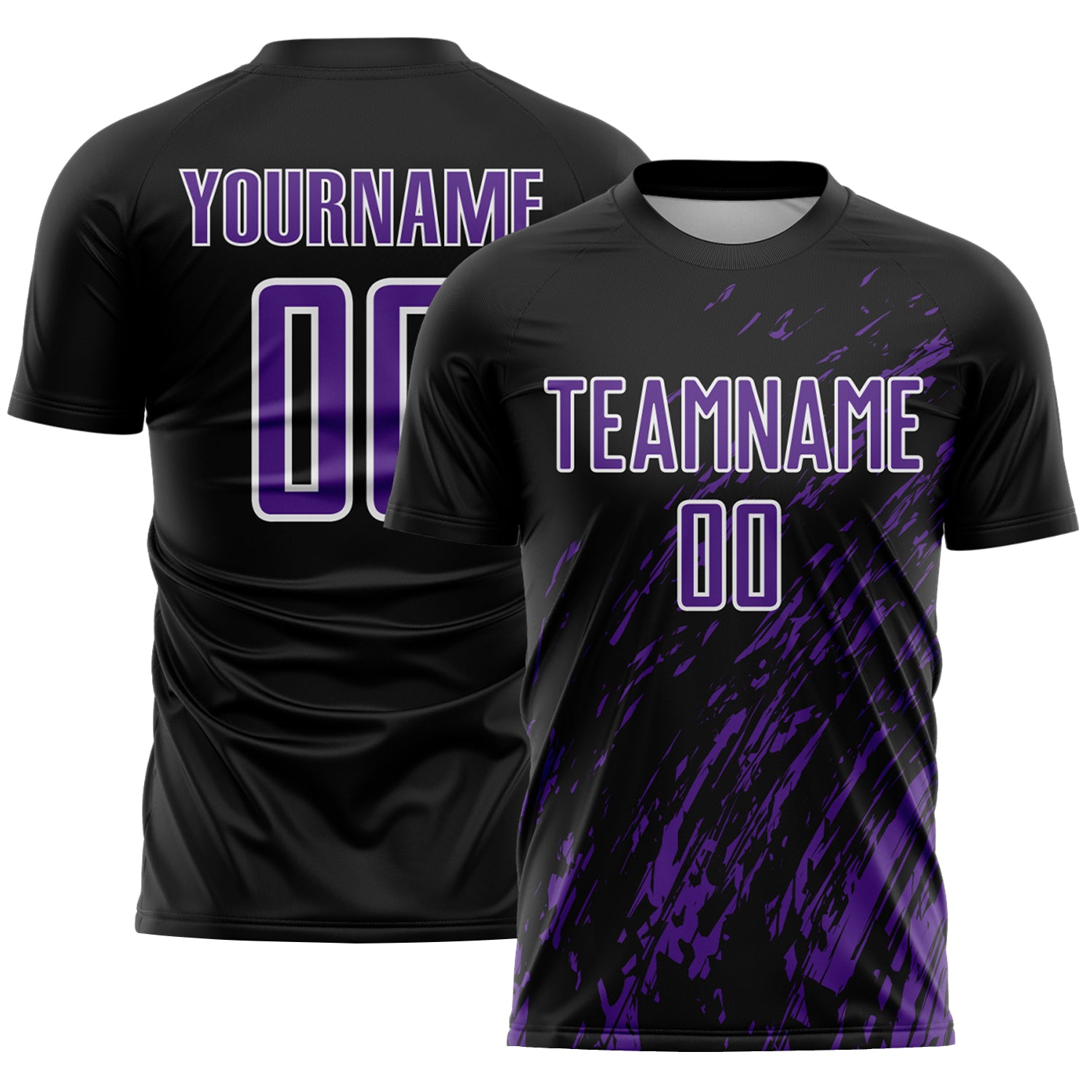 Custom Black Purple-White Splash Sublimation Soccer Uniform Jersey