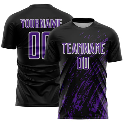 Custom Black Purple-White Splash Sublimation Soccer Uniform Jersey