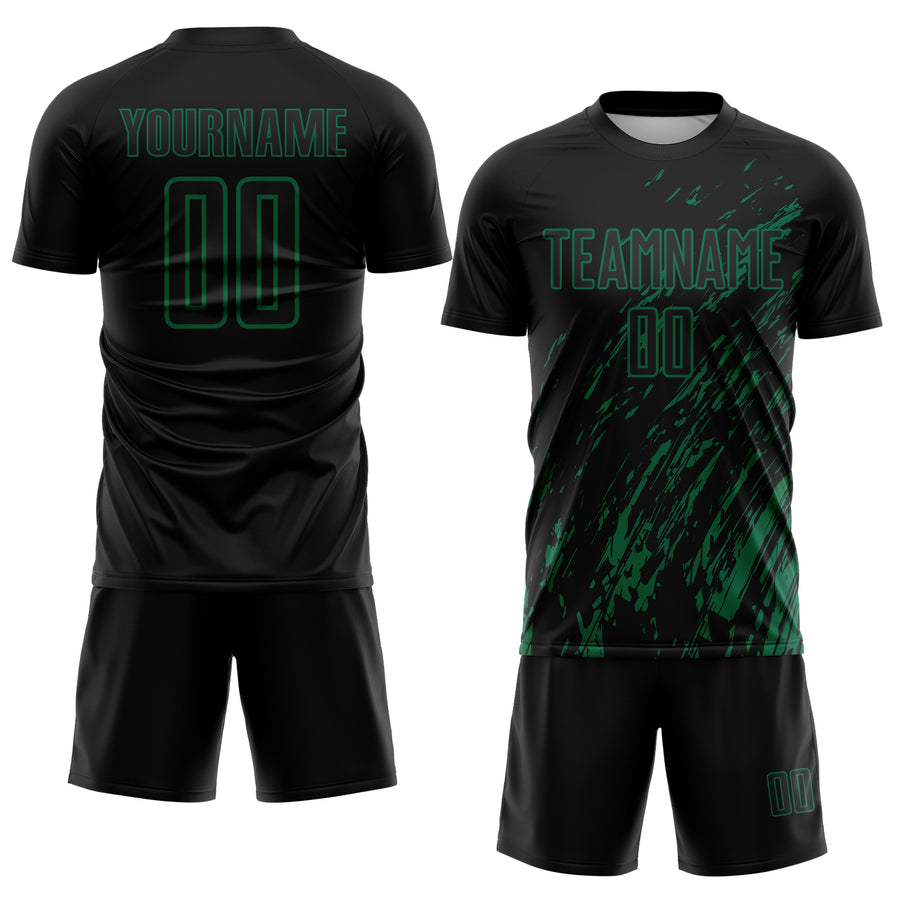 Custom Black Kelly Green Splash Sublimation Soccer Uniform Jersey