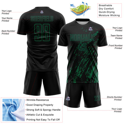 Custom Black Kelly Green Splash Sublimation Soccer Uniform Jersey