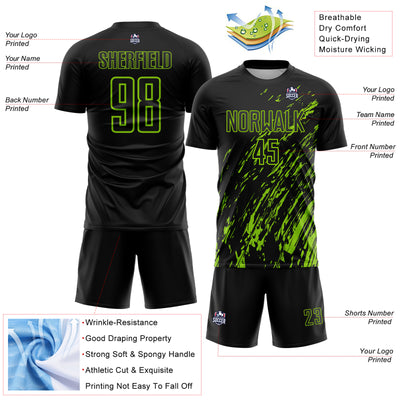 Custom Black Neon Green Splash Sublimation Soccer Uniform Jersey