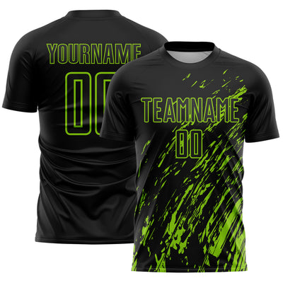 Custom Black Neon Green Splash Sublimation Soccer Uniform Jersey