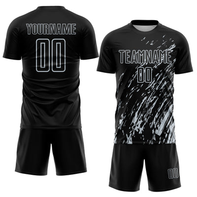 Custom Black Silver Splash Sublimation Soccer Uniform Jersey