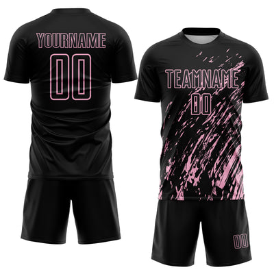 Custom Black Light Pink Splash Sublimation Soccer Uniform Jersey
