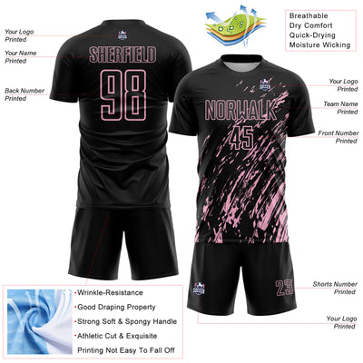 Custom Black Light Pink Splash Sublimation Soccer Uniform Jersey