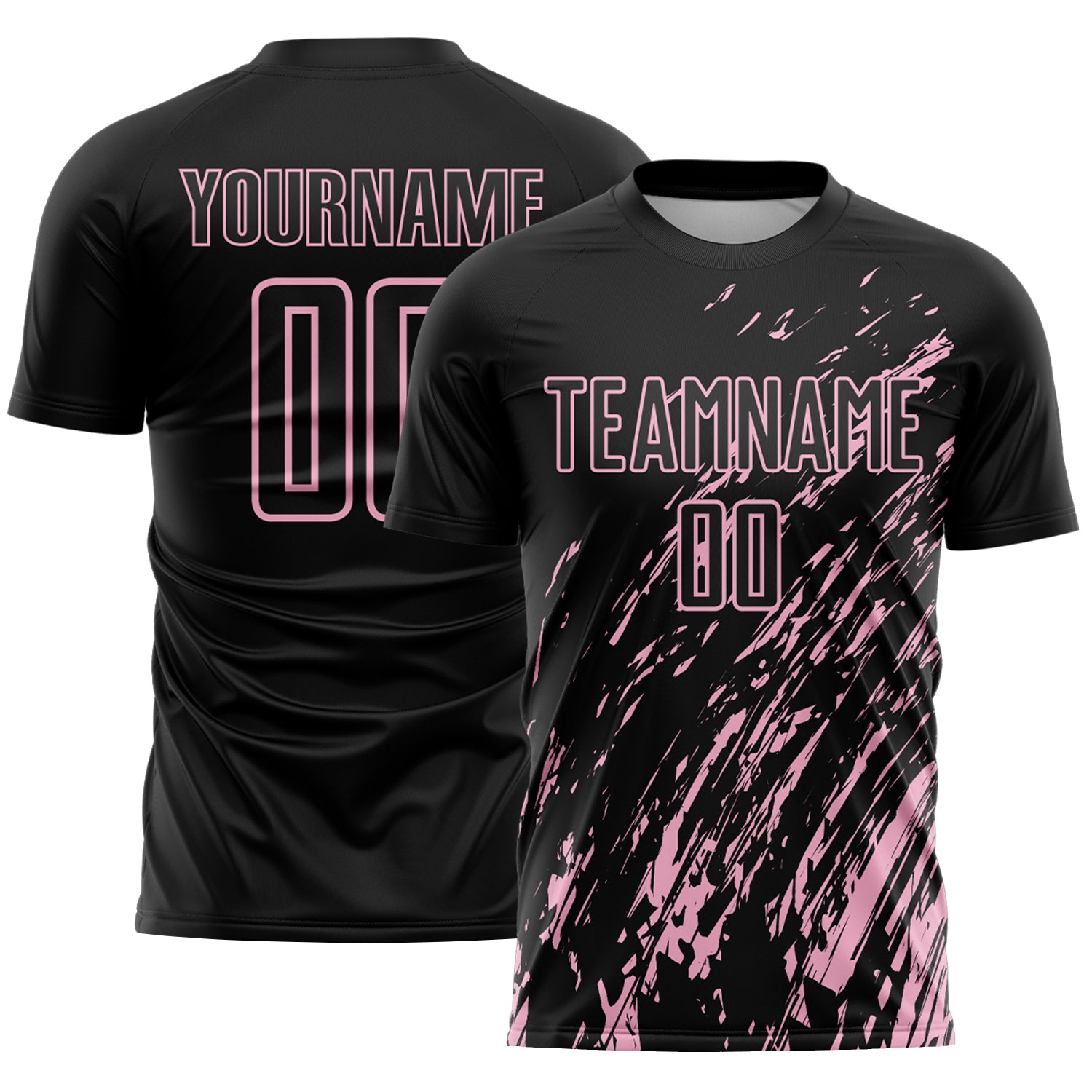 Custom Black Light Pink Splash Sublimation Soccer Uniform Jersey