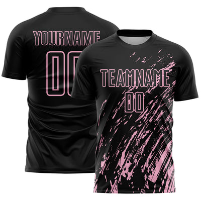 Custom Black Light Pink Splash Sublimation Soccer Uniform Jersey