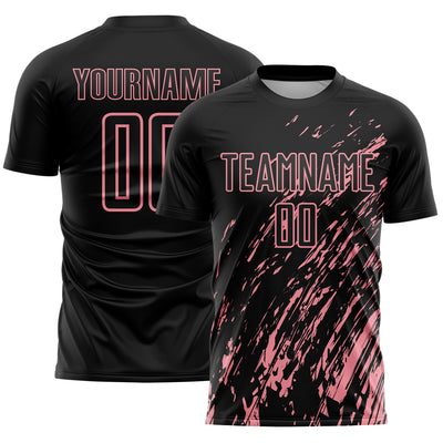 Custom Black Medium Pink Splash Sublimation Soccer Uniform Jersey