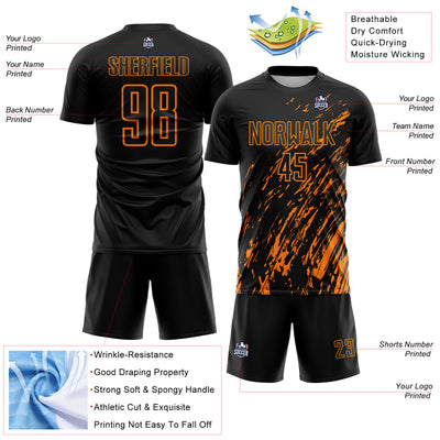 Custom Black Bay Orange Splash Sublimation Soccer Uniform Jersey