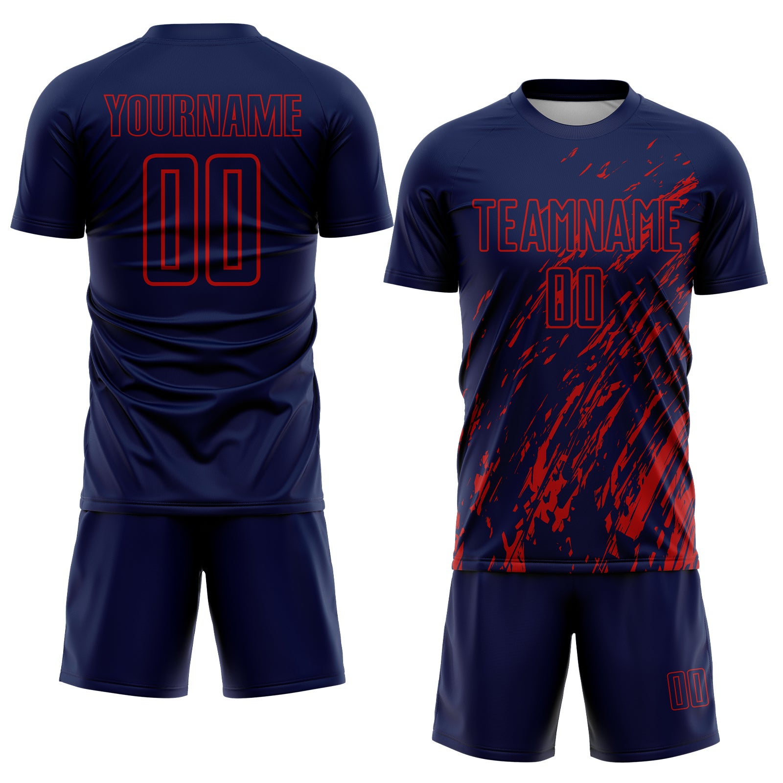 Custom Navy Red Splash Sublimation Soccer Uniform Jersey