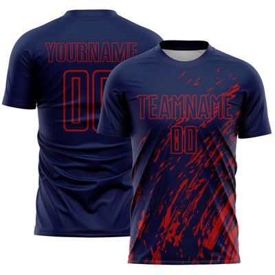Custom Navy Red Splash Sublimation Soccer Uniform Jersey