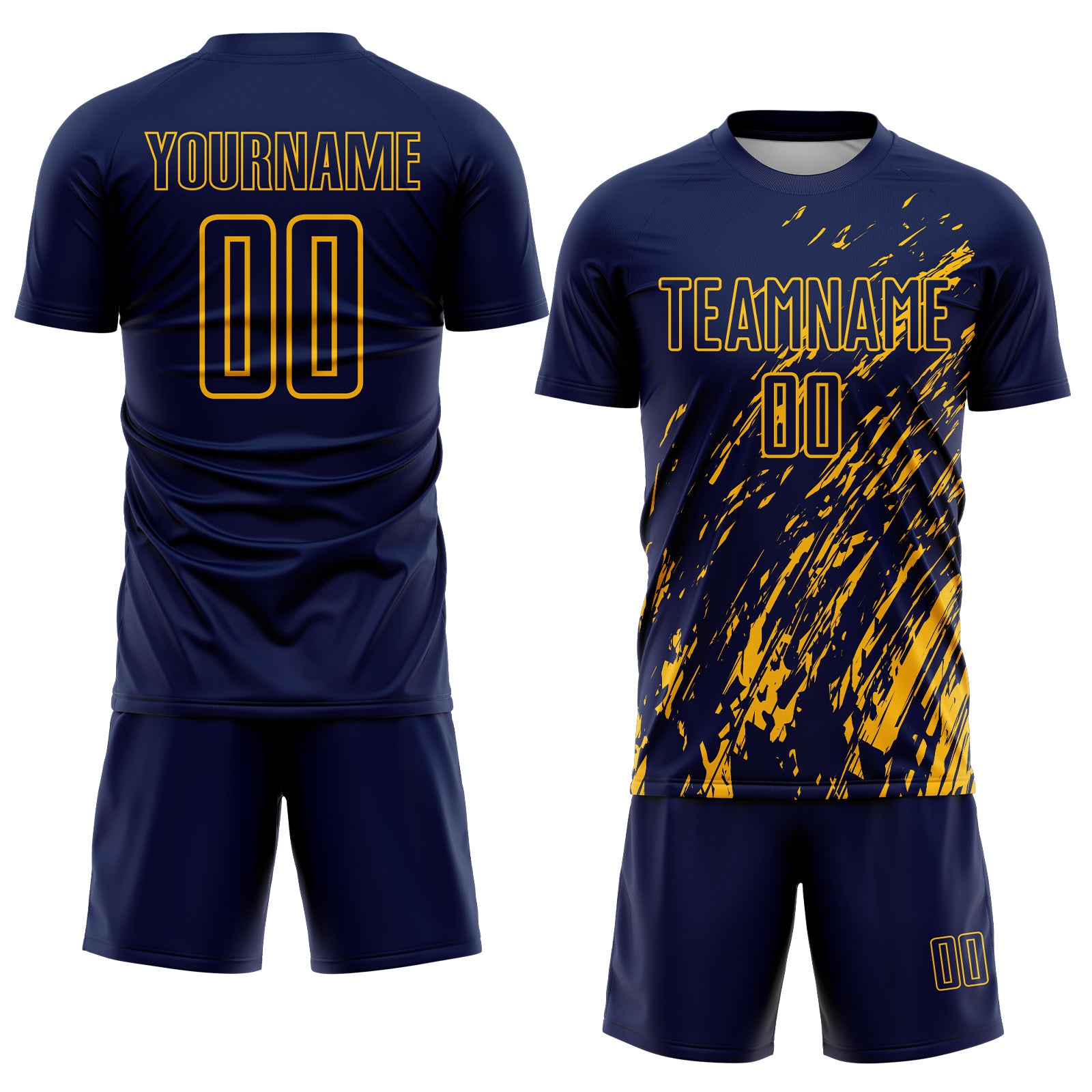 Custom Navy Gold Splash Sublimation Soccer Uniform Jersey
