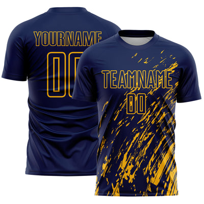 Custom Navy Gold Splash Sublimation Soccer Uniform Jersey
