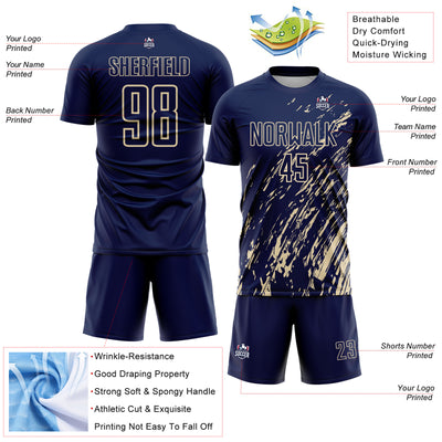 Custom Navy Cream Splash Sublimation Soccer Uniform Jersey