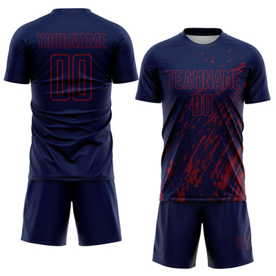 Custom Navy Crimson Splash Sublimation Soccer Uniform Jersey