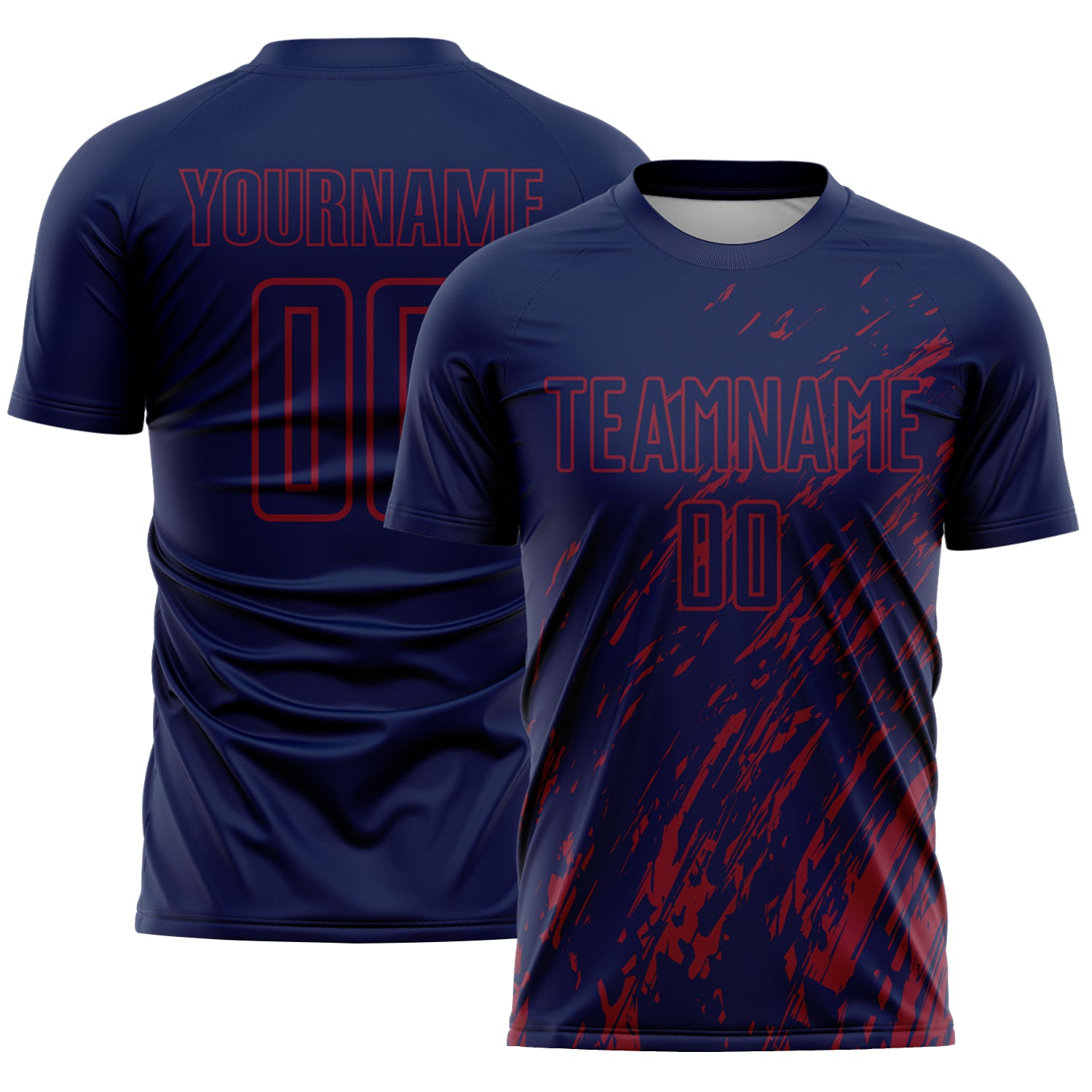 Custom Navy Crimson Splash Sublimation Soccer Uniform Jersey