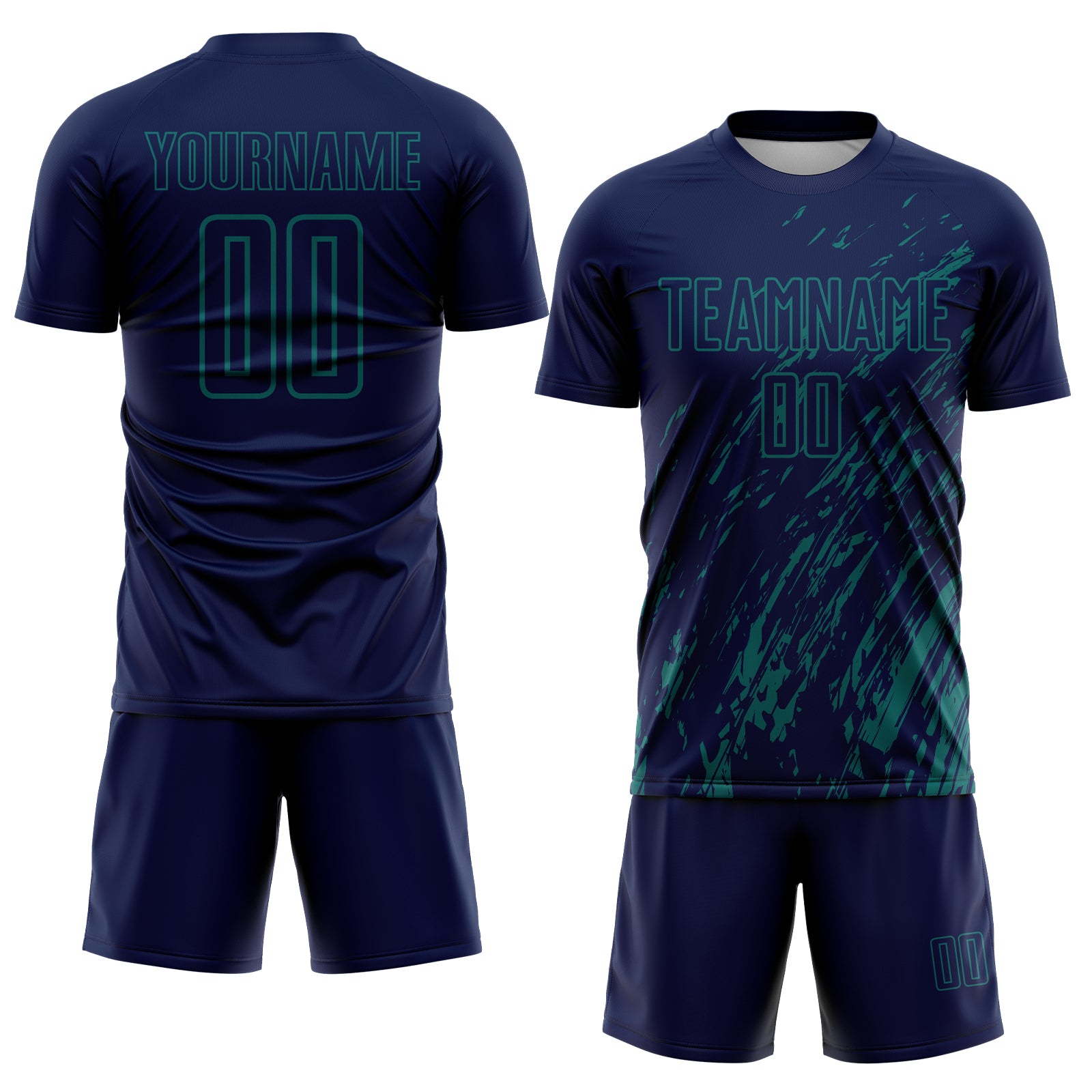 Custom Navy Teal Splash Sublimation Soccer Uniform Jersey