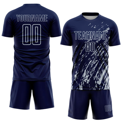 Custom Navy Silver Splash Sublimation Soccer Uniform Jersey