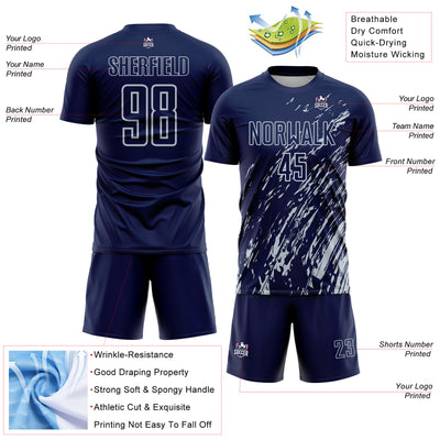 Custom Navy Silver Splash Sublimation Soccer Uniform Jersey