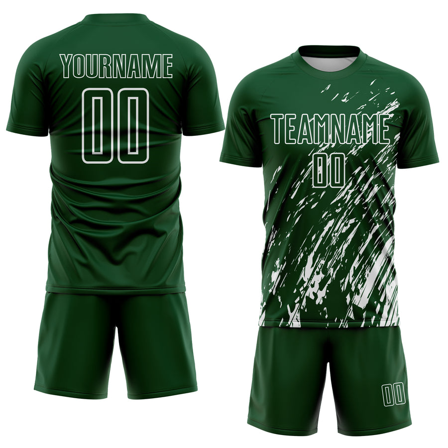 Custom Green White Splash Sublimation Soccer Uniform Jersey