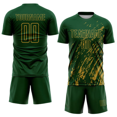 Custom Green Old Gold Splash Sublimation Soccer Uniform Jersey