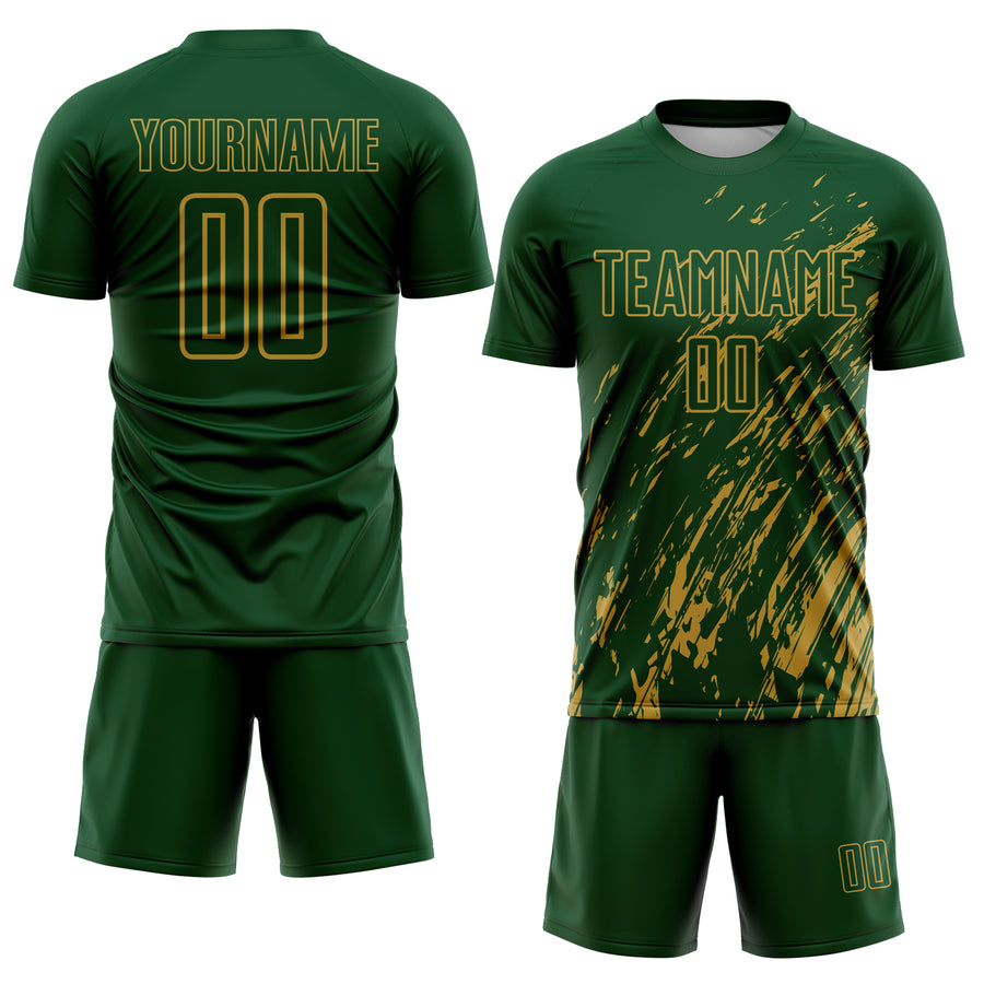 Custom Green Old Gold Splash Sublimation Soccer Uniform Jersey