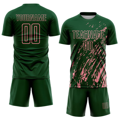Custom Green Medium Pink Splash Sublimation Soccer Uniform Jersey