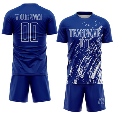 Custom Royal White Splash Sublimation Soccer Uniform Jersey