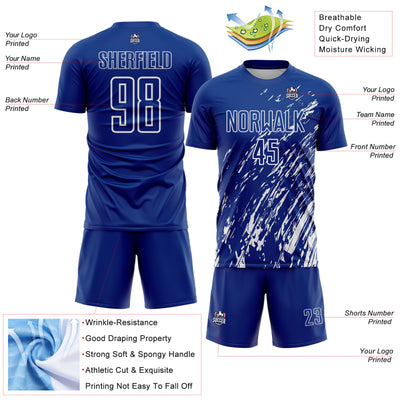 Custom Royal White Splash Sublimation Soccer Uniform Jersey