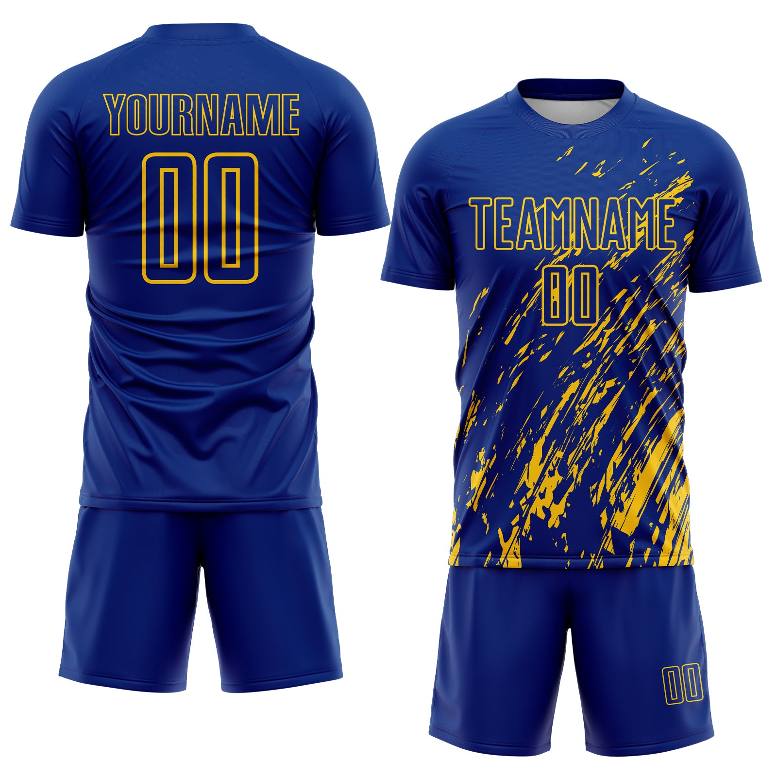 Custom Royal Yellow Splash Sublimation Soccer Uniform Jersey