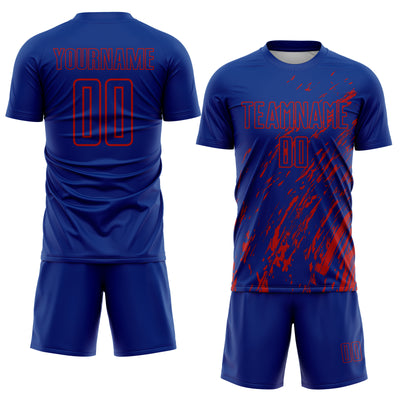 Custom Royal Red Splash Sublimation Soccer Uniform Jersey