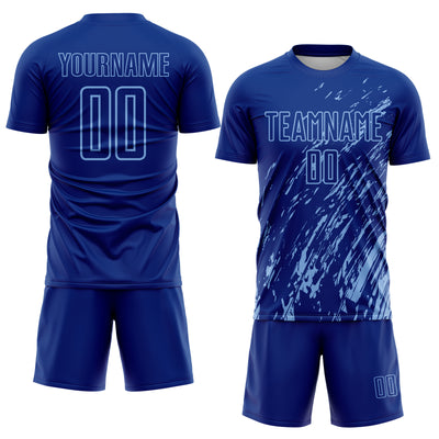 Custom Royal Light Blue Splash Sublimation Soccer Uniform Jersey
