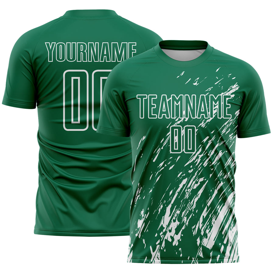 Custom Kelly Green White Splash Sublimation Soccer Uniform Jersey