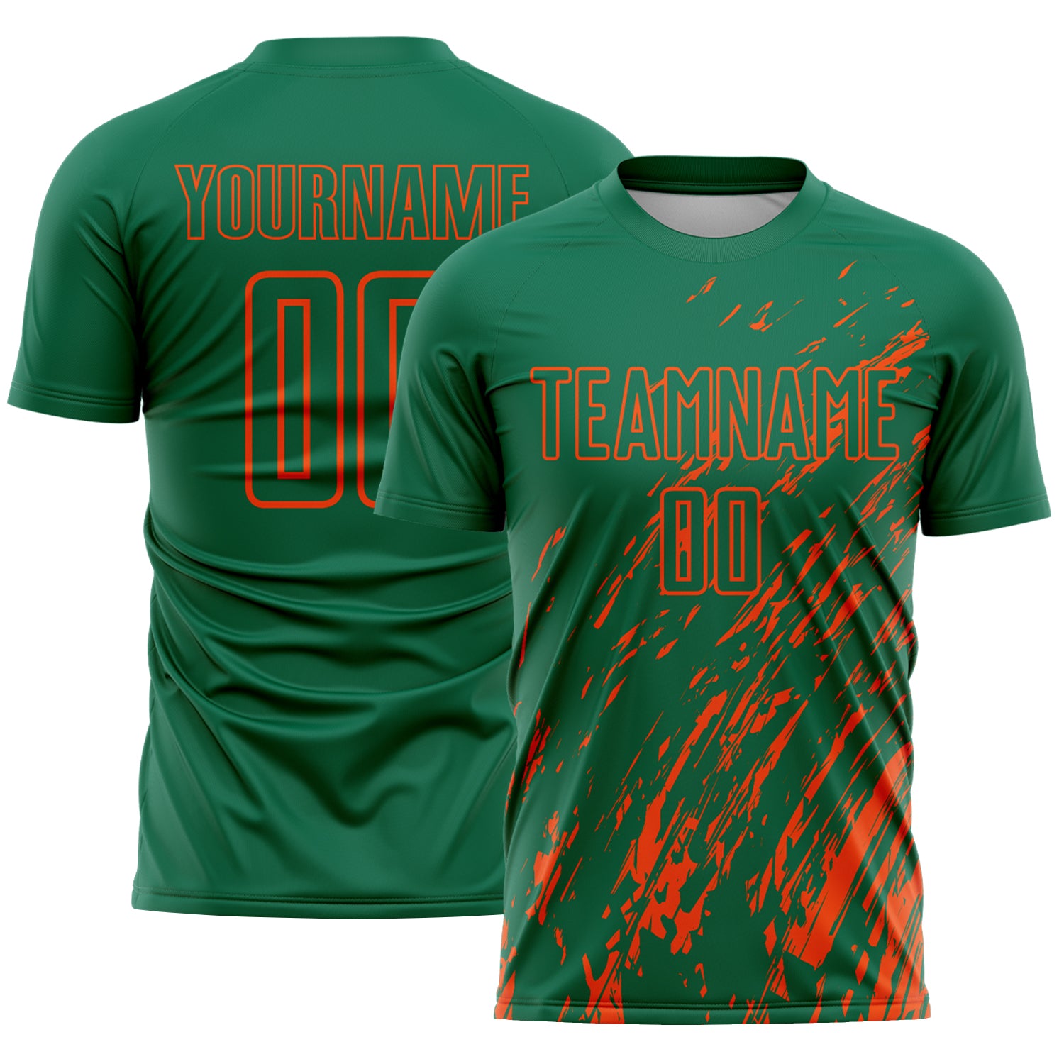 Custom Kelly Green Orange Splash Sublimation Soccer Uniform Jersey