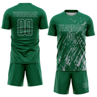 Custom Kelly Green Gray Splash Sublimation Soccer Uniform Jersey
