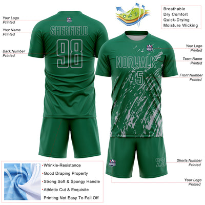 Custom Kelly Green Gray Splash Sublimation Soccer Uniform Jersey