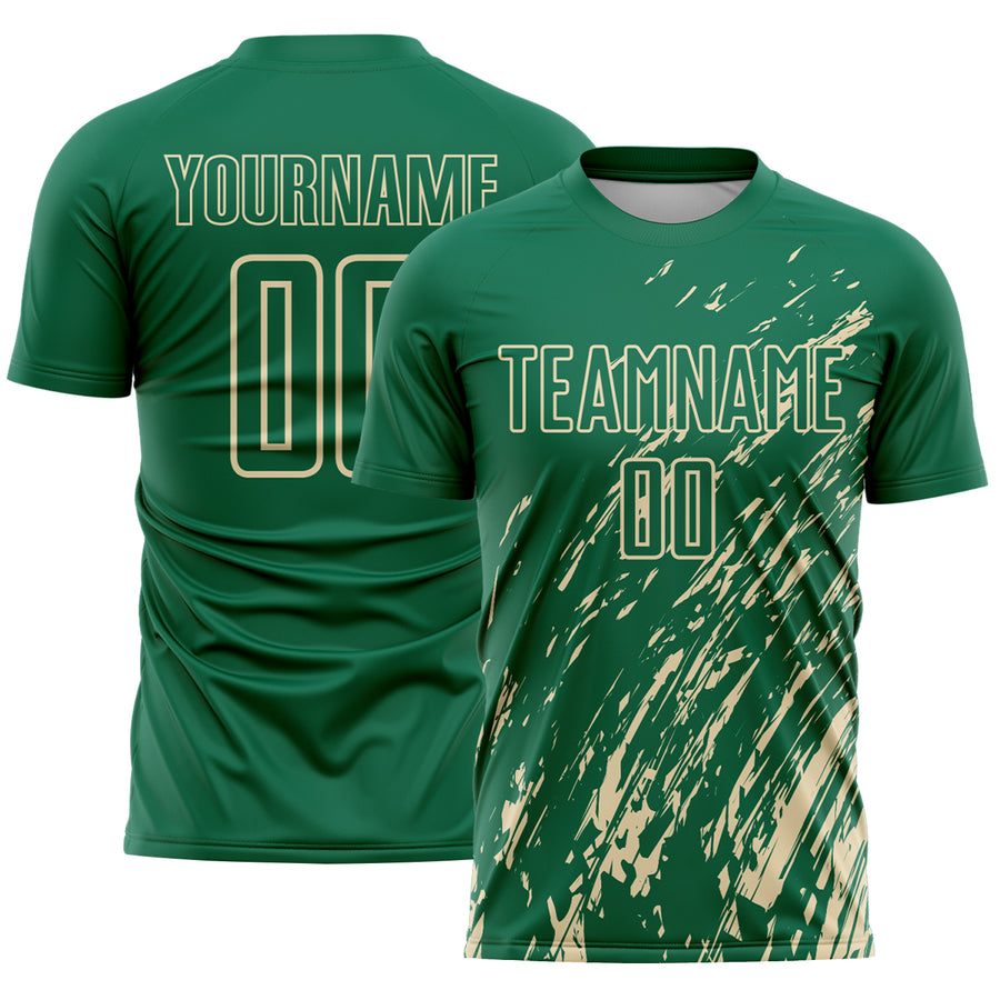Custom Kelly Green Cream Splash Sublimation Soccer Uniform Jersey