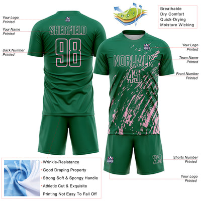 Custom Kelly Green Light Pink Splash Sublimation Soccer Uniform Jersey