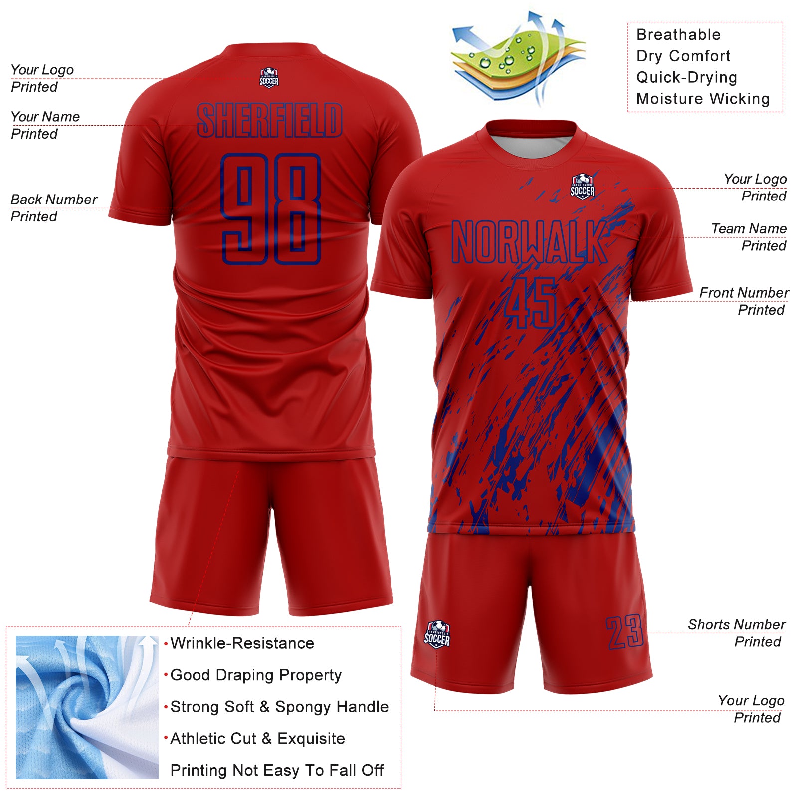 Custom Red Royal Splash Sublimation Soccer Uniform Jersey