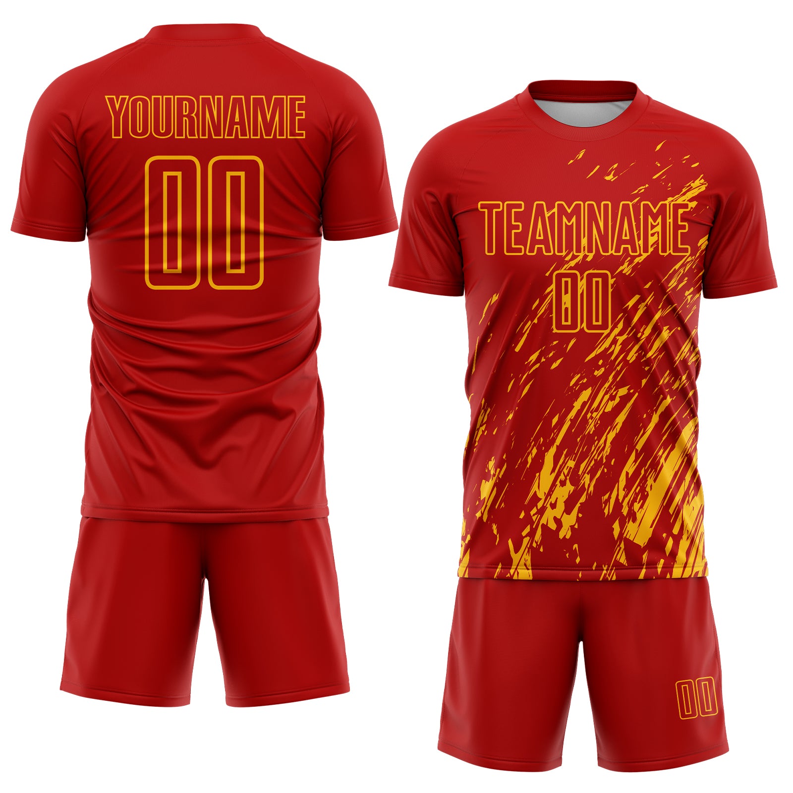 Custom Red Gold Splash Sublimation Soccer Uniform Jersey