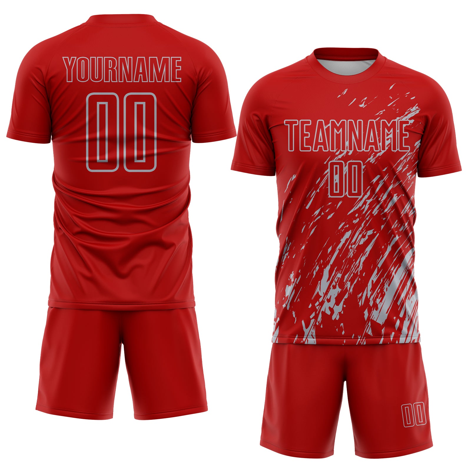 Custom Red Gray Splash Sublimation Soccer Uniform Jersey