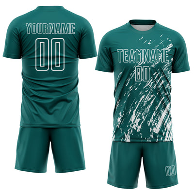 Custom Teal White Splash Sublimation Soccer Uniform Jersey