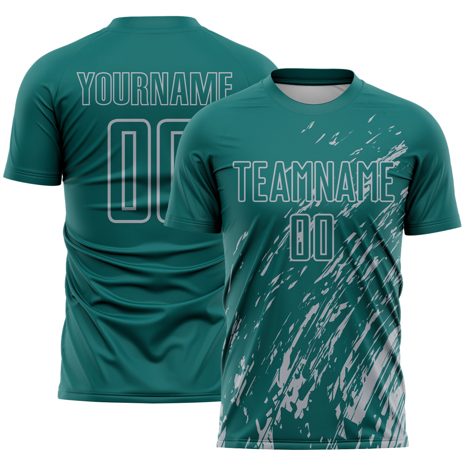 Custom Teal Gray Splash Sublimation Soccer Uniform Jersey