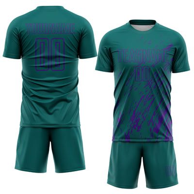 Custom Teal Purple Splash Sublimation Soccer Uniform Jersey