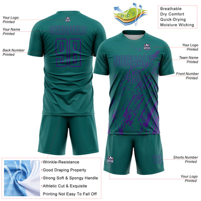 Custom Teal Purple Splash Sublimation Soccer Uniform Jersey