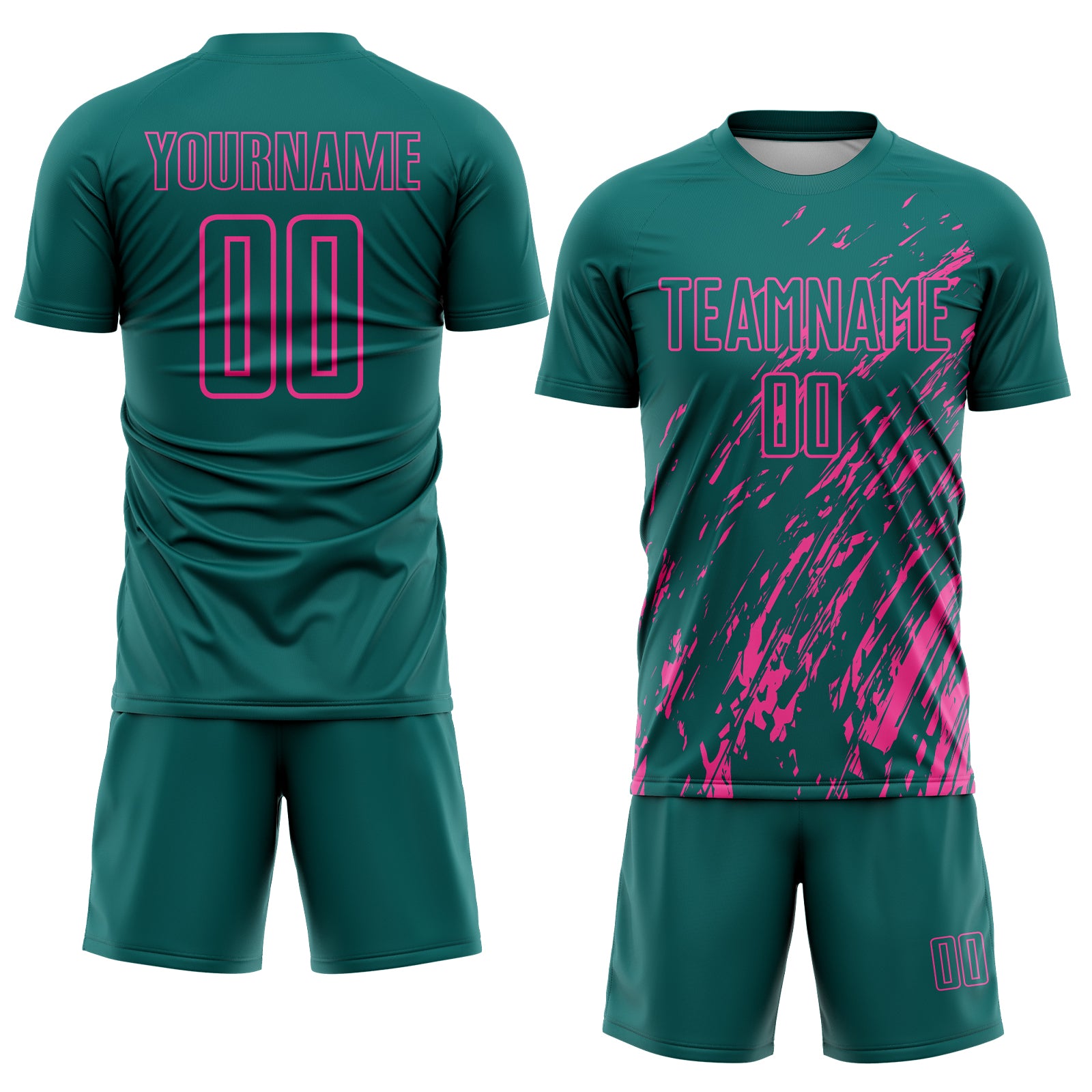 Custom Teal Pink Splash Sublimation Soccer Uniform Jersey