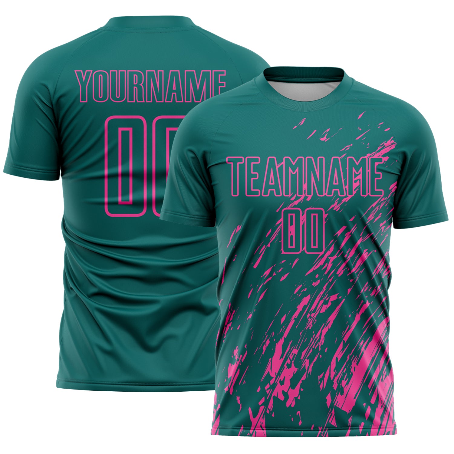 Custom Teal Pink Splash Sublimation Soccer Uniform Jersey
