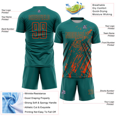 Custom Teal Orange Splash Sublimation Soccer Uniform Jersey