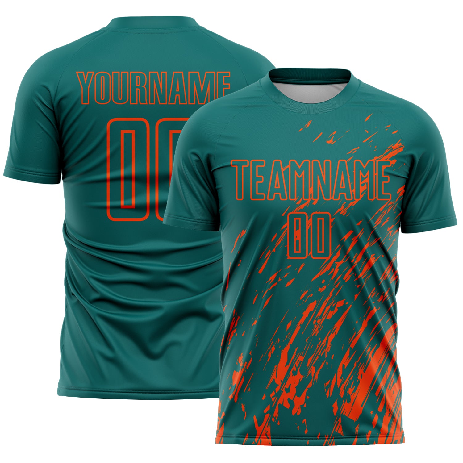 Custom Teal Orange Splash Sublimation Soccer Uniform Jersey