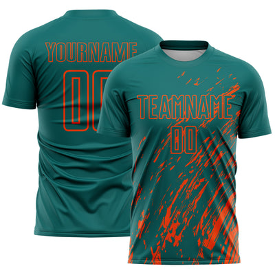 Custom Teal Orange Splash Sublimation Soccer Uniform Jersey